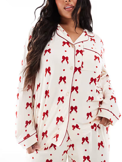 Exclusive Red Bow Print Pajama Set